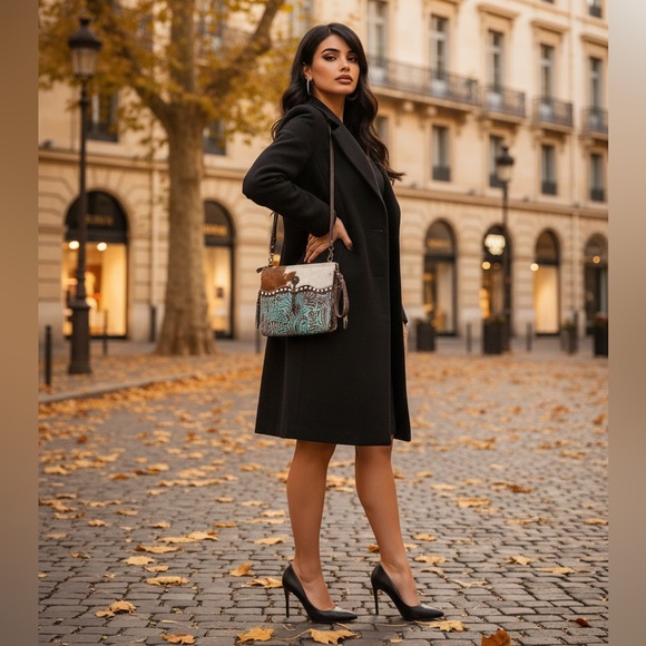 NEW Embossed green leather cowhide Floral Myra Bag ClutchCrossbody Small purse - Picture 2 of 12